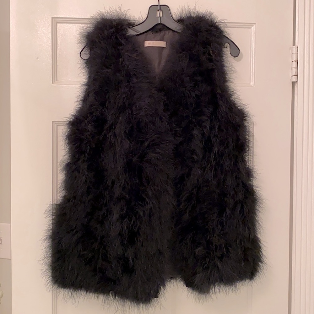 Ostrich Feather Fur Black Vest